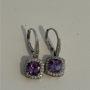 Betsey Johnson Elegant Silver and Purple Drop Earrings